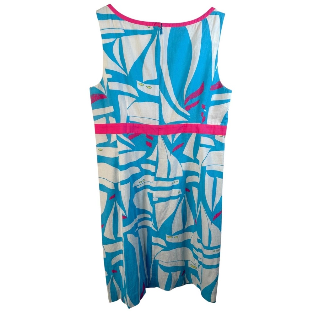 Lilly Pulitzer Sailboat Shift Dress Blue White Pink Square Neck Cotton Size 14 - Picture 2 of 12